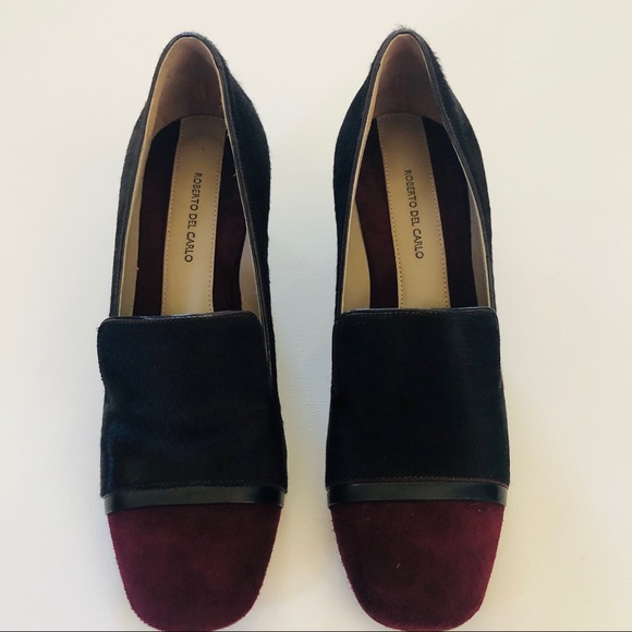 Roberto Del Carlo Maroon/BLK Loafers heels Size 7 - Picture 2 of 7